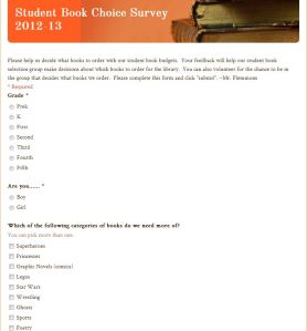 A snapshot of the form that students used to survey other students