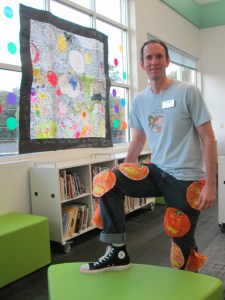 Mr. Plemmons with pumpkin dots, converse dot, and Scaredy Squirrel dot.