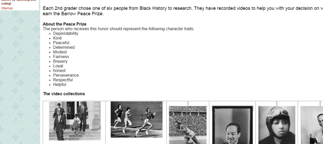 Visit our Google site to view our videos and vote on the Barrow Peace Prize.